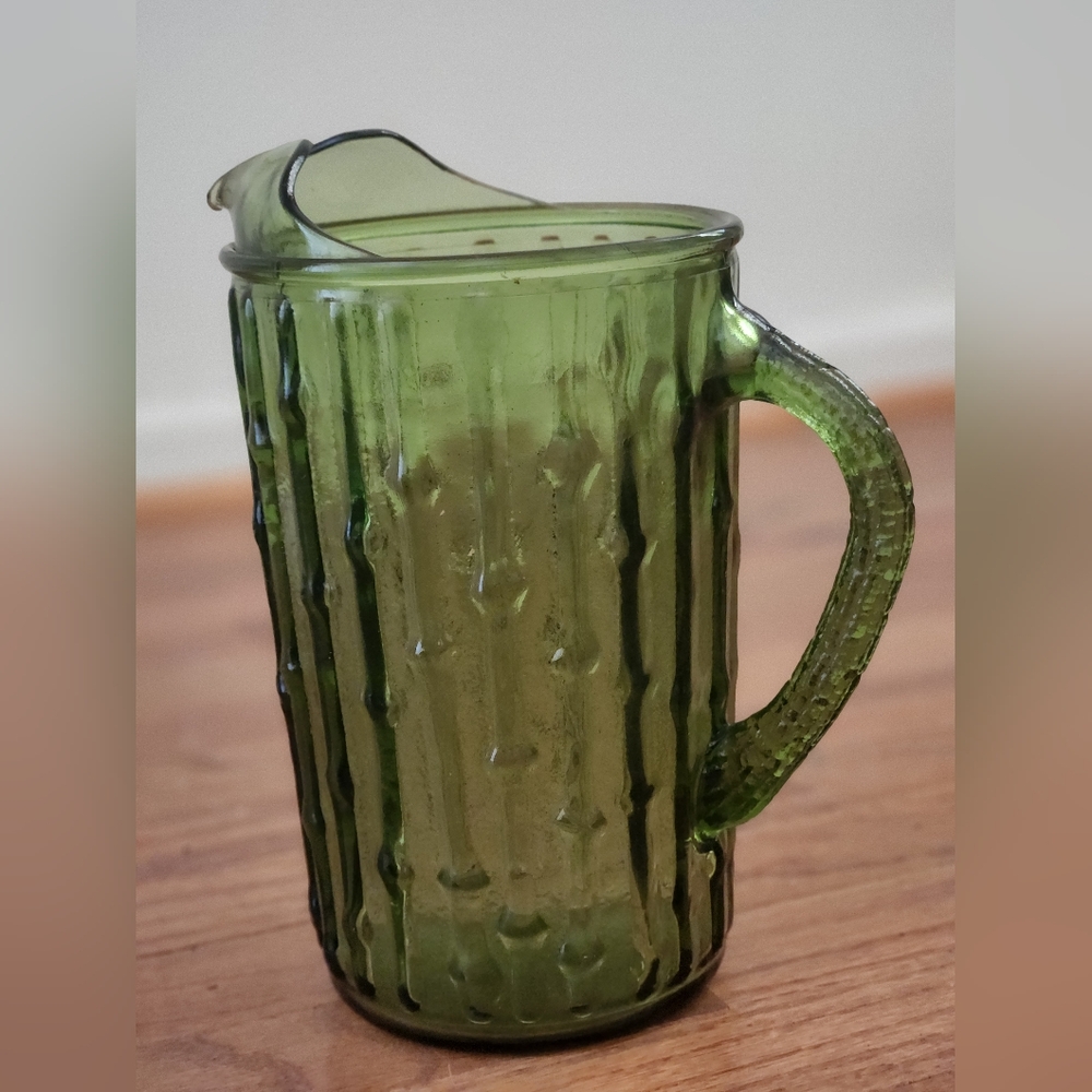 Vintage Anchor Hocking Avocado Green Tahiti Bamboo Pitcher